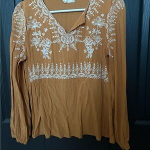 Savanna Jane Mustard Blouse with White Embroidery